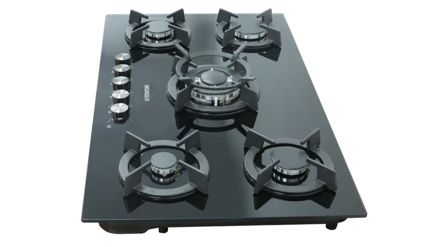 Cocina empotrable Inunsur de vidrio negro con 5 quemadores, vista frontal
